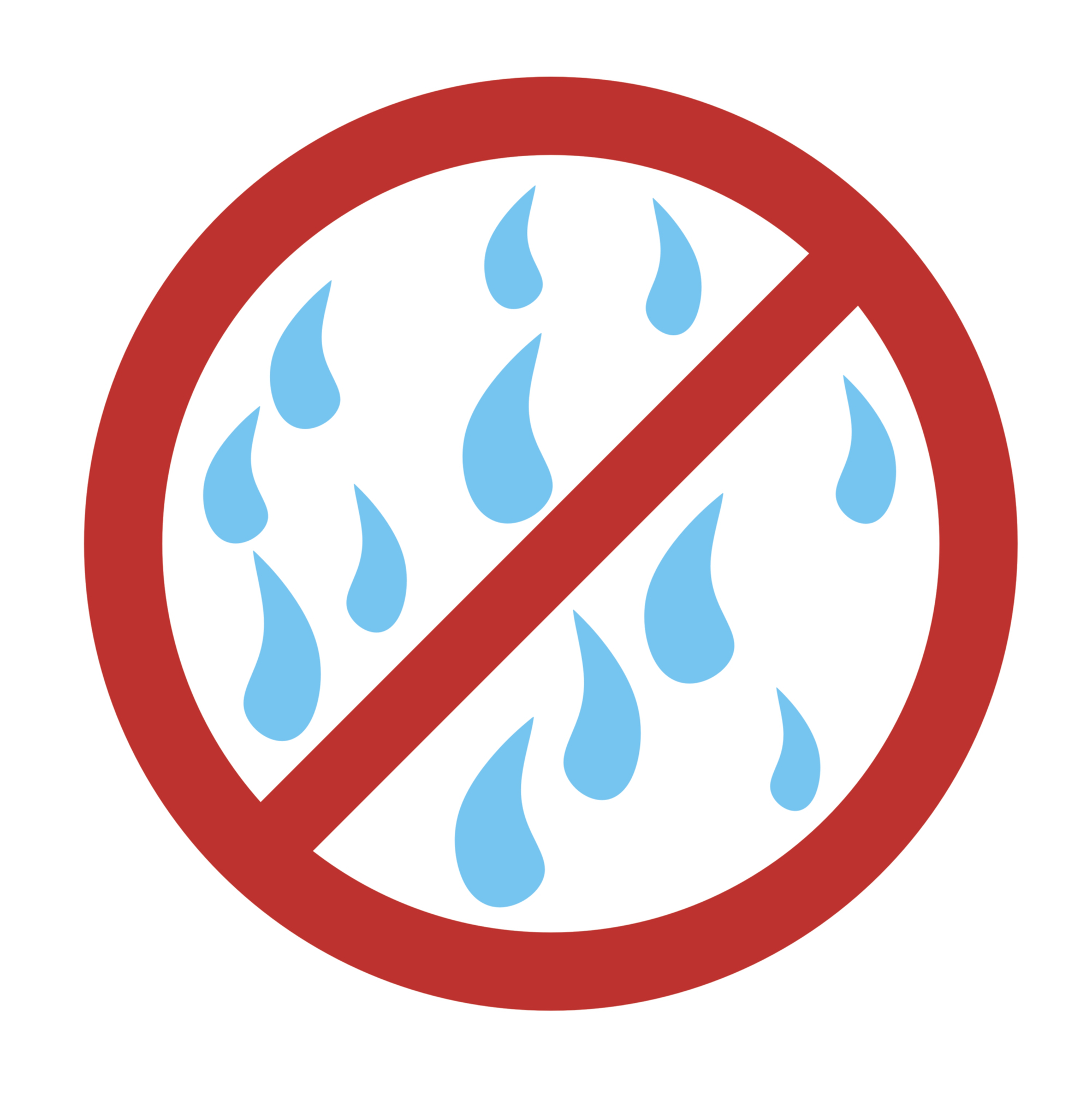 A red prohibition sign featuring a diagonal slash over falling light-blue water droplets, indicating a warning to keep dry or avoid moisture - juniatachimne1.wpenginepowered.com